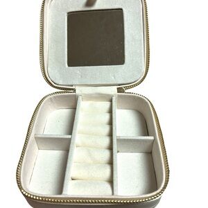 Elegant Cream Travel Jewelry Box with Mirror